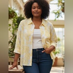 Elegant Yellow Floral Button Down Shirt